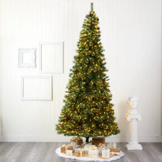 10ft. Pre-Lit White Mountain Pine & Pinecones Artificial Christmas Tree with Clear LED Lights {7}