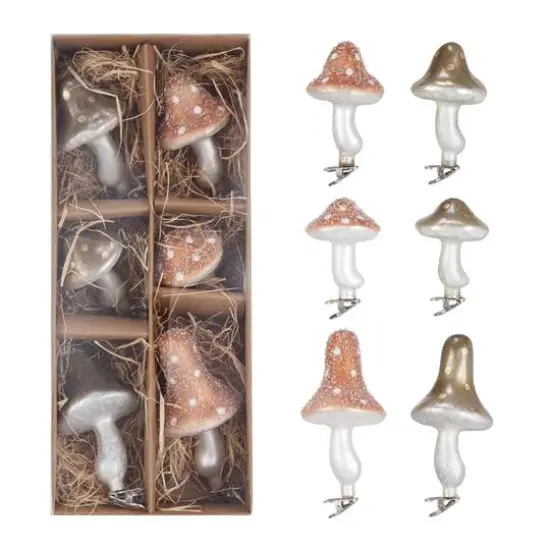 Hello Honey&reg; Multicolor Glass Mushroom with Glitter Clip-On Ornaments Set {1}