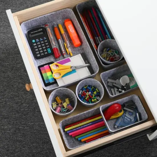 Welaxy 8 Piece Felt Round Cups & Trays Drawer Organizer Set Gray {6}