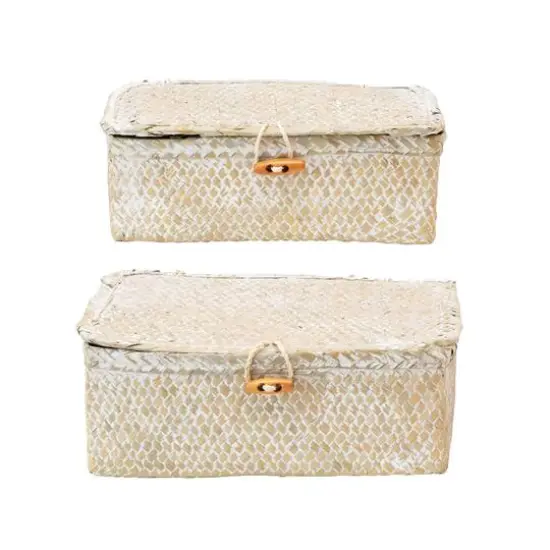 Hello Honey&reg; Whitewashed Hand-Woven Seagrass Boxes with Lids & Toggle Closure Set {1}