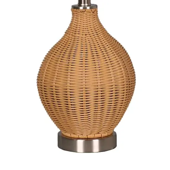 22" Tan Faux Rattan Table Lamp with White Fabric Shade by Ashland® {4}