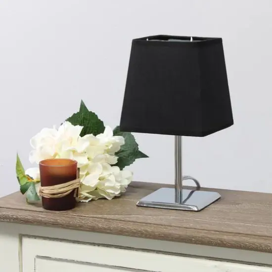 Simple Designs&trade; 9.5" Mini Chrome Table Lamp with Squared Empire Shade Black {6}