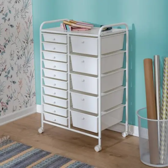 Honey Can Do White 15-Drawer Metal Rolling Storage Cart {1}