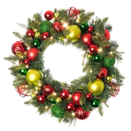 Village Lighting 30" Pre-Lit Festive Holiday Christmas Wreath, Clear LED Lights {1}