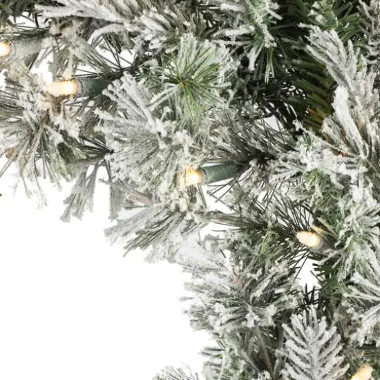 24" Pre-Lit Flocked Kiana Artificial Christmas Wreath, Warm White Dura-Lit&reg; LED Mini Lights {3}