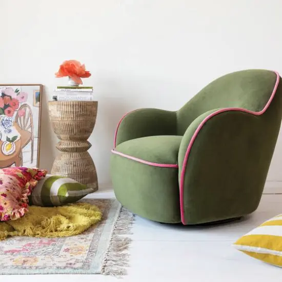 Hello Honey&reg; 26" Round Hand-Carved Natural Mango Wood Stool {4}