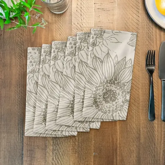Large Sunflower Head Cotton Twill Napkin Gray {4}