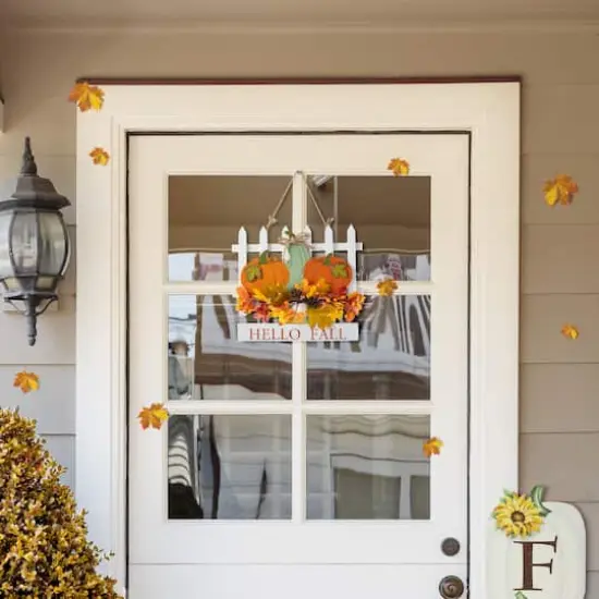 Glitzhome&reg; 14" Fall Wooden Patch with Floral Door Hanger {5}