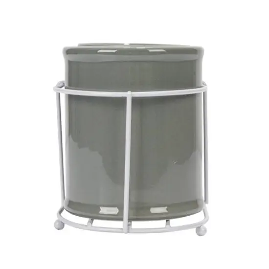 Hello Honey&reg; 11.5" Gray Farmhouse Ceramic Crocks in White Metal Holder {6}