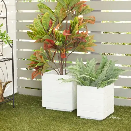 White Modern Planter, Set of 2" 14", 10" {9}