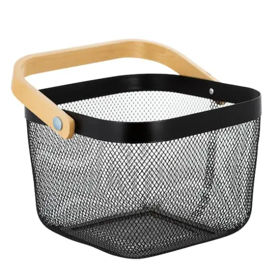 Simplify Black Mesh Tote with Bamboo Handle {5}
