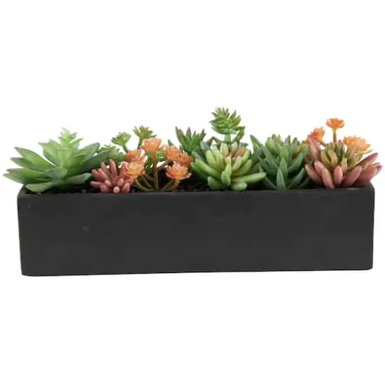 13" Green Faux Succulent in Black Rectangular Planter {1}