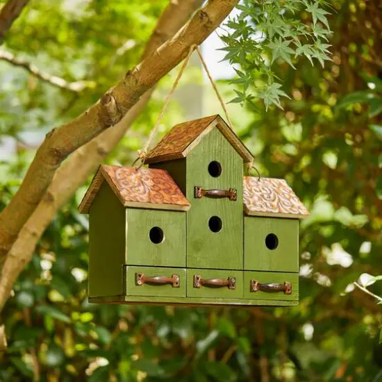 Glitzhome® 16.25" Distressed Wood Villa Birdhouse with Birdfeeder {3}