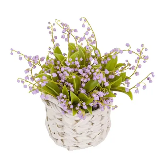 11" Lily-Of-The-Valley Flowers In White Basket Mauve {6}