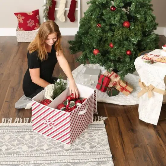 DII&reg; Holiday Candy Stripe Print Large Ornament Storage {10}