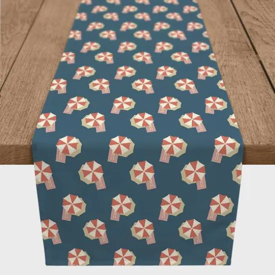 90" Umbrella Pattern Cotton Twill Runner Navy/Red {1}