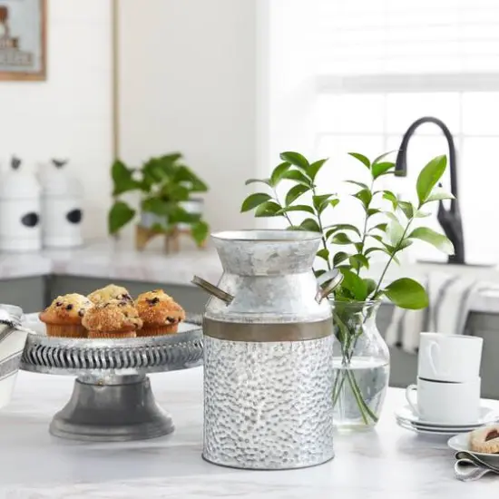 12" Gray Decorative Tin Milk Can {8}