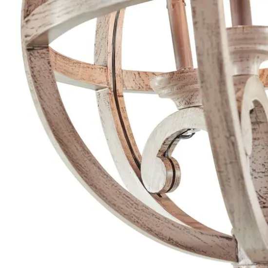 Gold Wood Rustic Caged Chandelier , 28" x 21" x 21" {6}