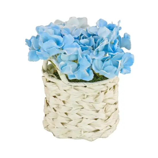 10" Hydrangea Bouquet in Natural Basket Light Blue {1}