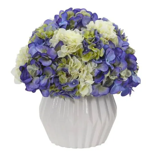 12" Blue & White Hydrangea in White Vase {1}