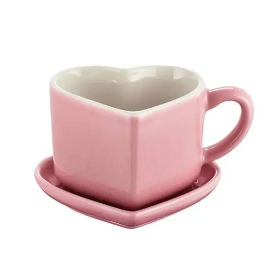 Miss Valentine Pink Ceramic Candy Heart Mug & Saucer {5}
