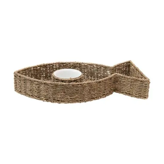 Hello Honey&reg; Hand-Woven Seagrass Fish Shaped Chip & Dip with Ceramic Bowl Set {3}