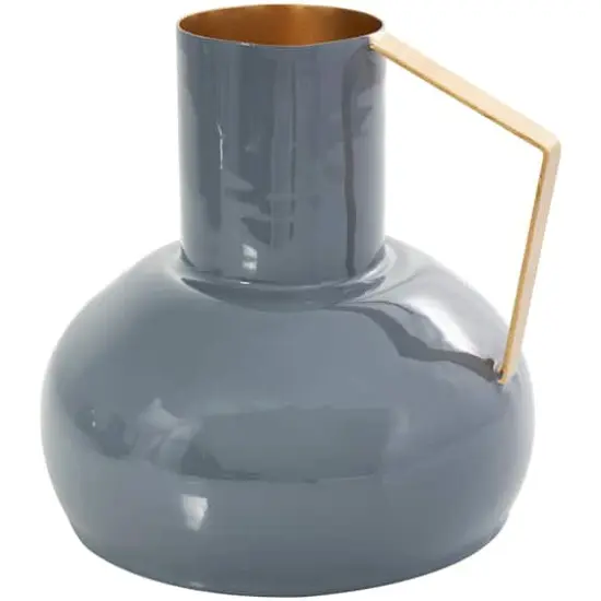 CosmoLiving by Cosmopolitan Blue Metal Abstract Enameled Vase with Geometric Gold Handle Set {5}