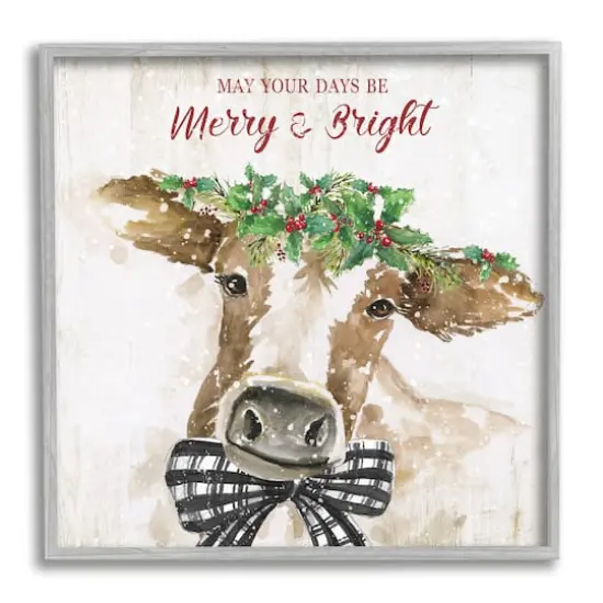 Stupell Industries Merry & Bright Holiday Cattle Framed Giclee Art Gold {1}