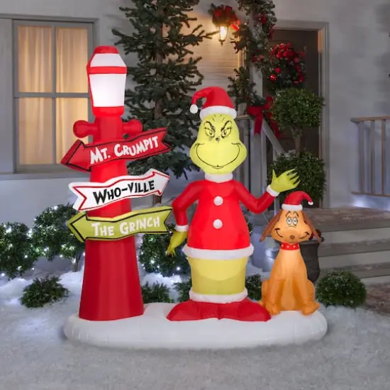 6ft. Airblown® Inflatable Christmas Grinch & Max with Lamp Post {3}