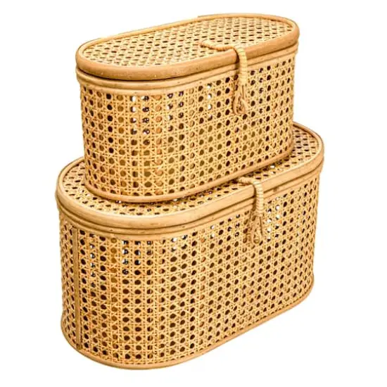 Hello Honey&reg; Modern Decorative Oval Woven Rattan Storage Box Set Natural {4}