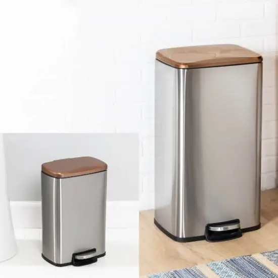 Honey Can Do Rose Gold Stainless Steel Step Trash Cans with Lid Set {3}