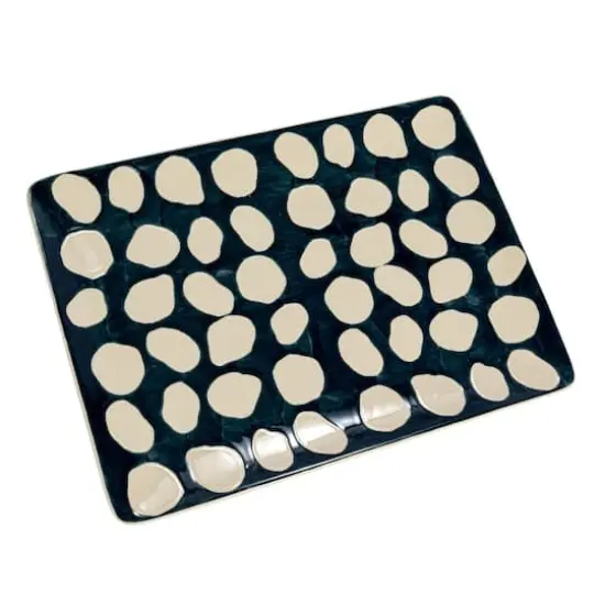Hello Honey® 18" Blue & White Wax Relief Dots Stoneware Platter {1}