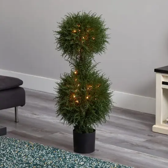 3.5ft. Pre-Lit Potted Cedar Double Ball Topiary Tree {5}