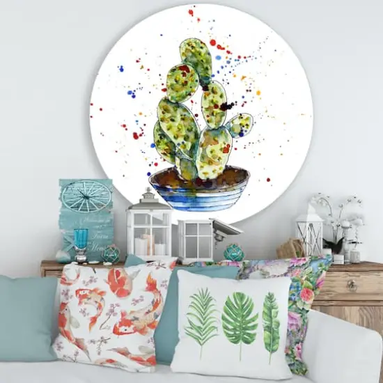 Designart - Cactus Houseplant - Traditional Metal Circle Wall Art {4}