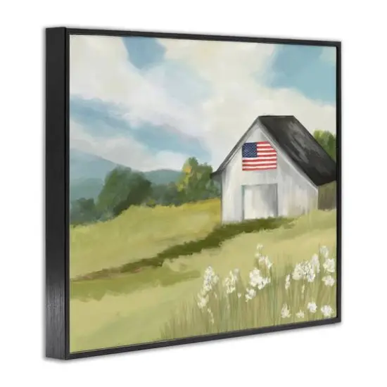 Stupell Industries American Flag on Barn Framed Giclee Art Black {4}