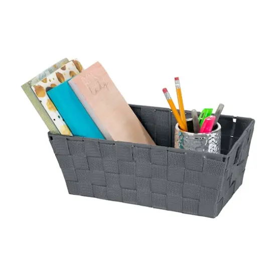 Simplify Small Gray Woven Storage Shelf Bin {6}