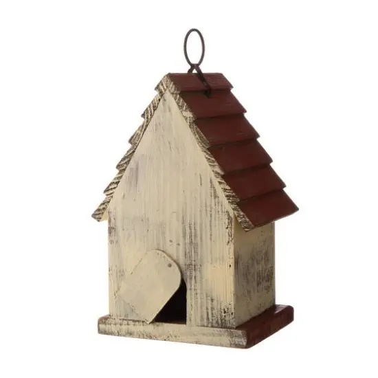 Glitzhome&reg; Tall White & Red Distressed Wood Bird House {9}
