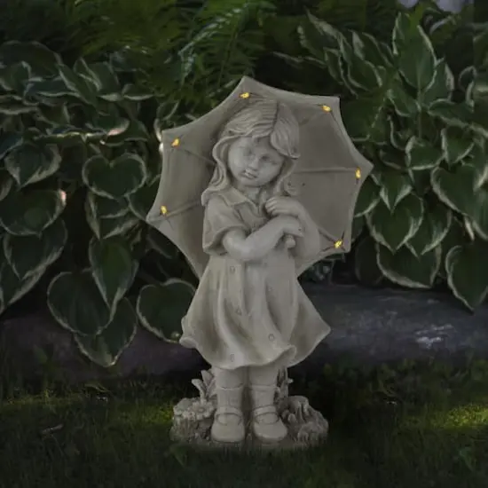 18" Solar LED-Lit Girl with Umbrella Outdoor Garden Statue {3}