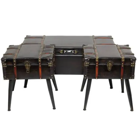 Black Faux Leather Studded Coffee Table Set {1}