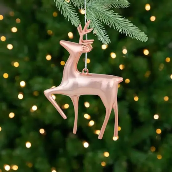 4.75" Shiny Rose Gold Reindeer Ornament {3}