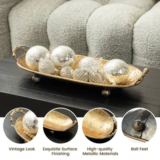 Glitzhome&reg; Gold Oval Metal Decorative Trays Set {3}