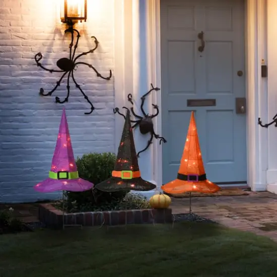 23" Multicolor LED Witch Hat Halloween Garden Stakes {3}
