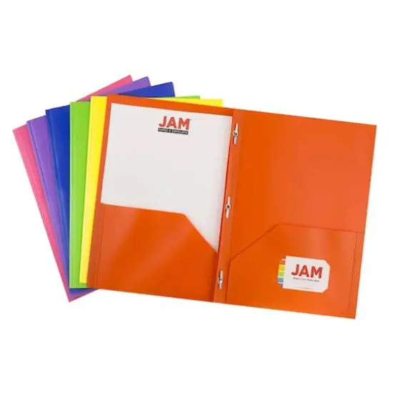 JAM Paper 9.5" x 11.5" Assorted Plastic 2 Pocket School POP Folders with Clasps, 6ct. {1}