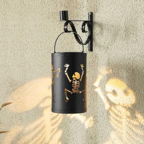 Glitzhome® 10.75" Halloween Metal Skeleton Solar Powered LED Lantern {4}