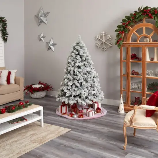 6ft. Pre-Lit Flocked Oregon Pine Artificial Christmas Tree, Clear Lights {11}