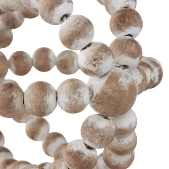 Whitewashed Brown Beaded Knot Wood Sculpture Set {4}