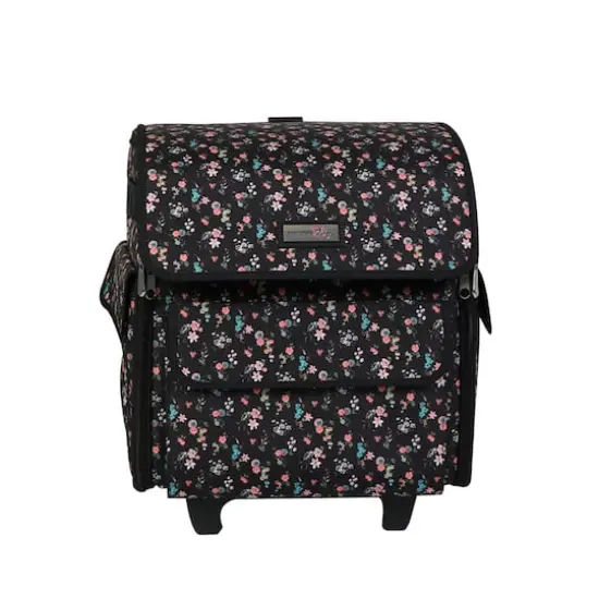 Everything Mary Black Floral Serger Machine Rolling Storage Case {1}