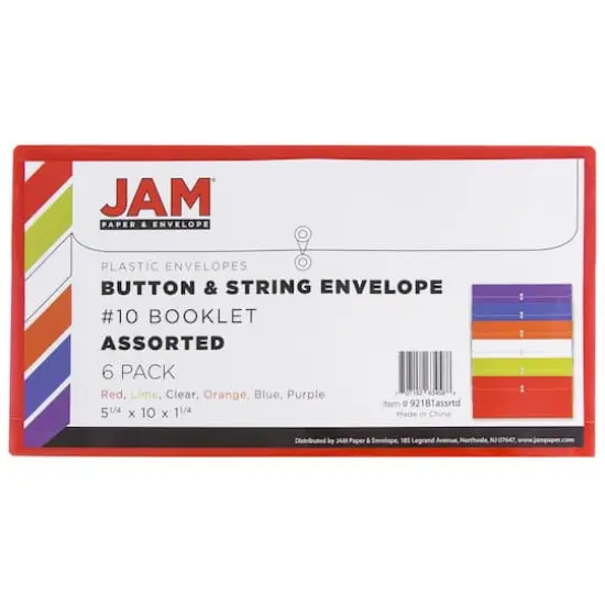 JAM Paper 5.25" x 10" Assorted Button & String Tie Closure Plastic Envelopes, 6ct. {3}