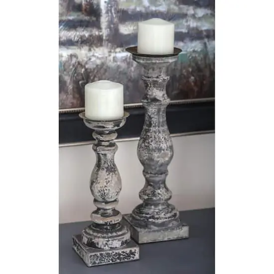 Distressed Brown Wood Traditional Candle Holder Set, 3ct.  {9}