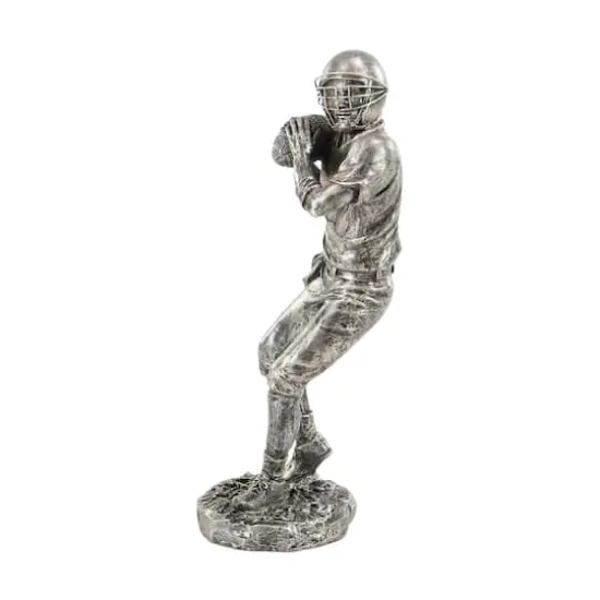 Silver Polystone Sculpture, Baseball Player 16" x 6" x 6" {4}